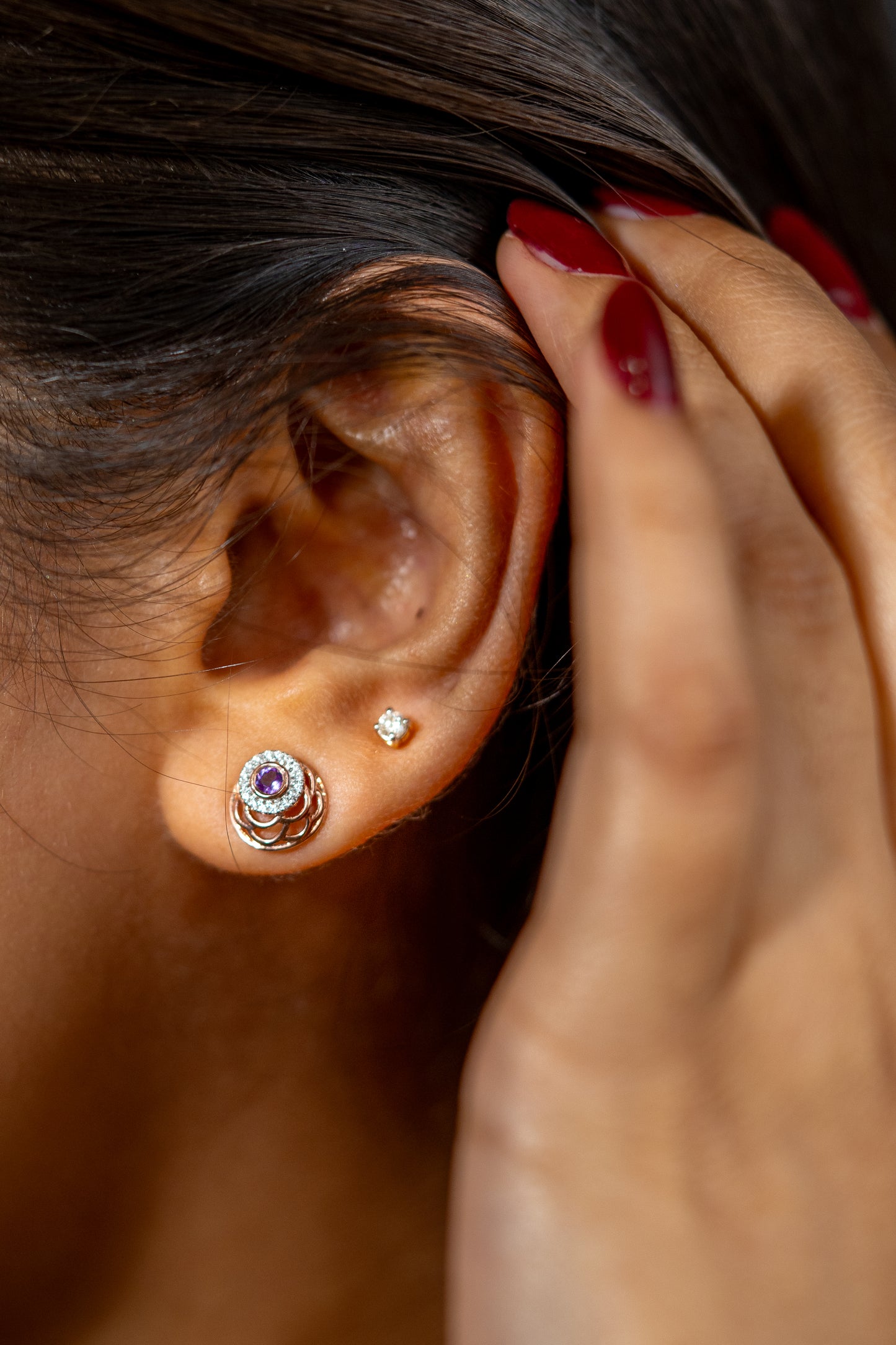 Filigree Amethyst Diamond Earrings