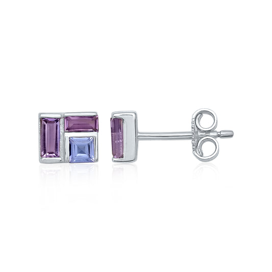 Amethyst Block Stud Earrings