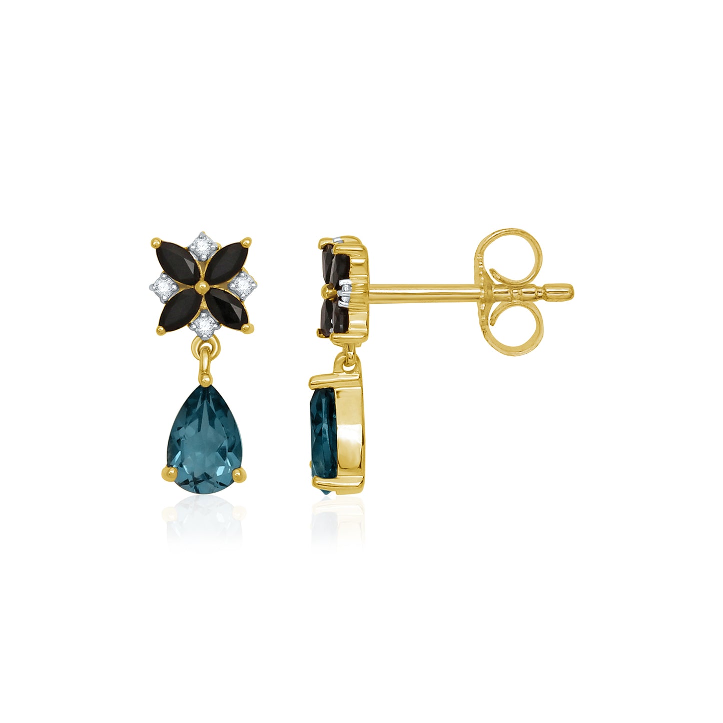 The Midnight Aura Collection -Mystic Black Onyx & Blue topaz Floral Earring