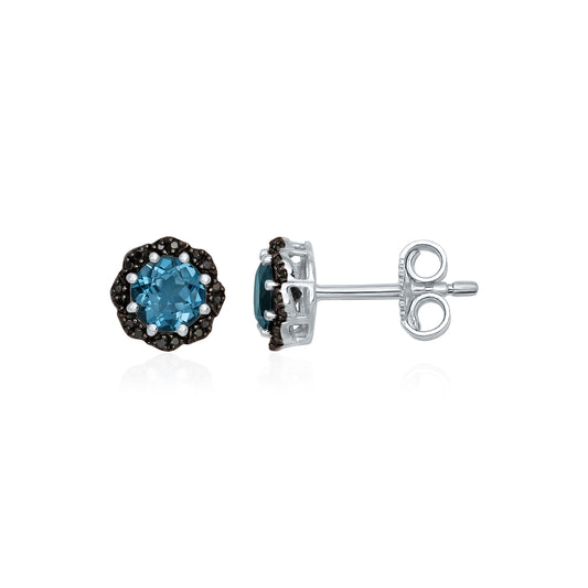 Azure Nightfall Black Diamond & Blue Topaz Earrings